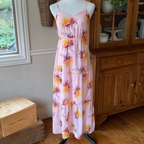 J Crew Mercantile Pink Sunburst Floral Lined Tiered Maxi Dress Size 2 - Picture 1 of 13